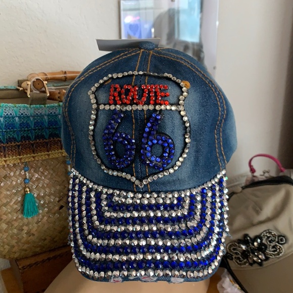 Accessories - Route 66 blue jean bling hat NWT adjustable